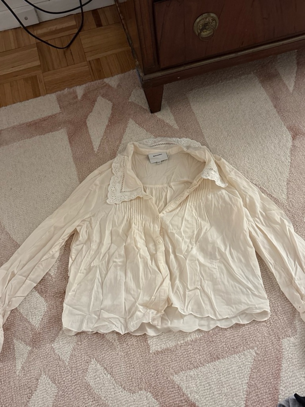 Reformation Cream Eyelet-Collar Button Down Blouse